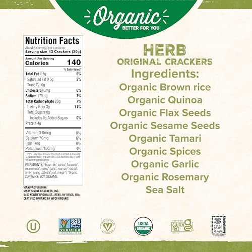 Mary's Gone Crackers Organic Herb Original Crackers Whole Grain, 4 oz
