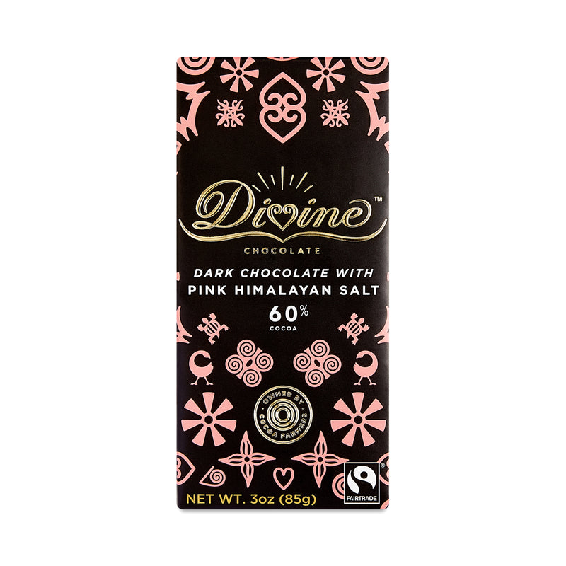 Divine Chocolate Dark Chocolate Bar with Pink Himalayan Salt, 3 Oz