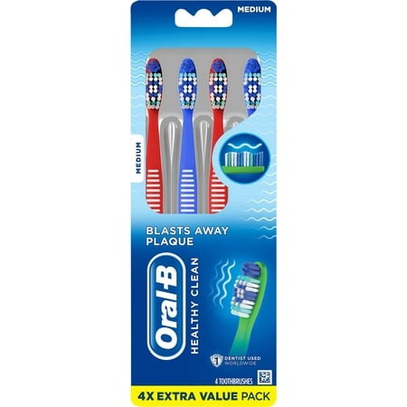 Oral-B Healthy Clean Toothbrushes Blasts Away Plaque Medium 4 Count