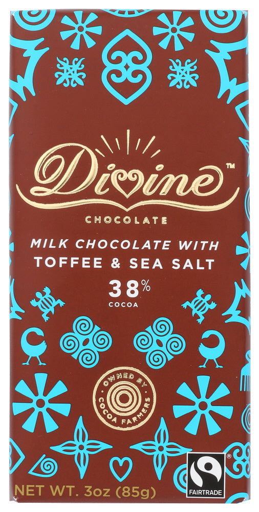 Divine Chocolate Milk Chocolate Bar with Toffee & Sea Salt 3 Oz