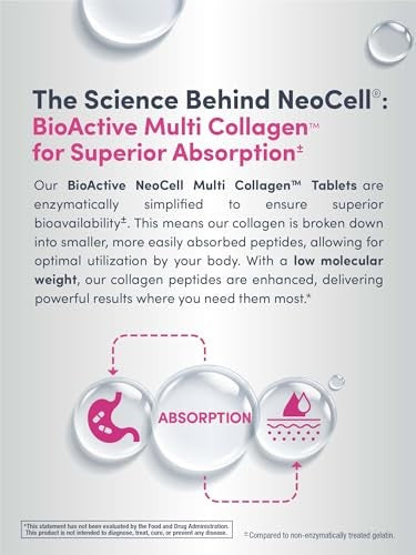 NeoCell Super Multi Collagen Peptides 120 Tablets 10 Types of Collagen Skin, Hair and Nails