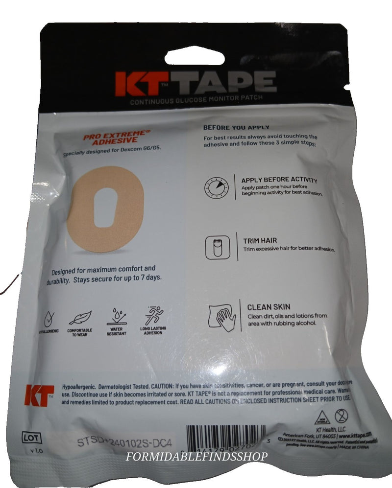 KTTape Patches for Diabetes Management, Dexcom G7, Beige, 10 Count