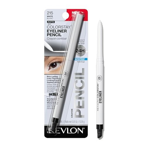 Revlon ColorStay Waterproof Eyeliner Pencil with Built-in Sharpener, 215 White, 0.01 oz