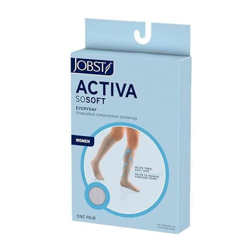 JOBST ACTIVA SoSoft 15-20 MmHg Compression Socks Knee High Closed Toe, Ribbed Design, Black, Large