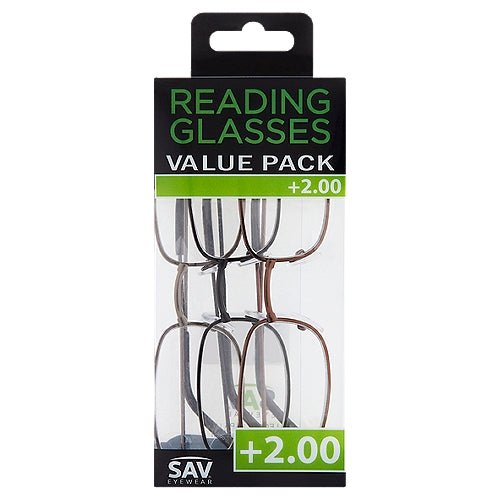 SAV Eyewear Reading Glasses Value Pack, +2.00
