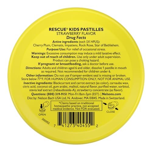 RESCUE Kids Pastilles, Natural Strawberry Flavor, Stress Relief for Children, Calming Aid, Homeopathic, Flower Essences