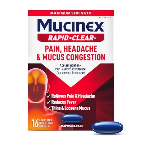 Mucinex Rapid + Clears Maximum Strength Cold Medicine & Expectorant, 16  Liquid Gels