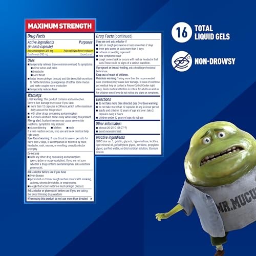 Mucinex Rapid + Clears Maximum Strength Cold Medicine & Expectorant, 16  Liquid Gels