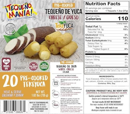 TequeñoMania TekeYuca 100% Real Yuca (Cassava) Dough Pre-cooked Tequeños 20ct