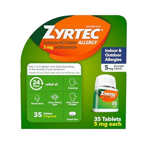 Zyrtec 24 HR Allergy Relief Tablets, 5mg Cetirizine Hcl, 35 CT