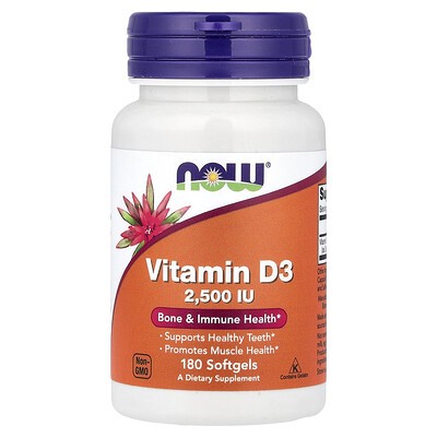 Now Vitamin D3, 2,500 IU, 180 Softgels