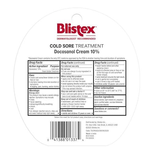 Blistex Cold Sore and Fever Blister Treatment Cream Docosanol - 0.07oz