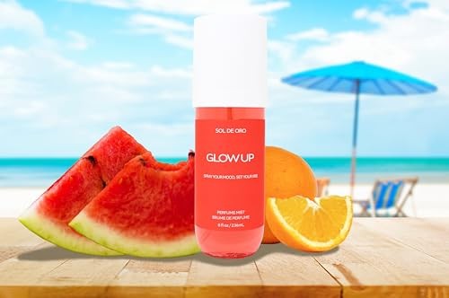 Sol De Oro Glow up Body Perfume Mist, Fruity-Musky Fragrance with Watermelon & Mandarin, 8 Fl Oz