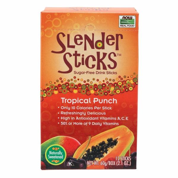 NOW Foods Slender Sticks Tropical Punch Sugar-Free Drink Sticks with Electrolytes, 12 Ct