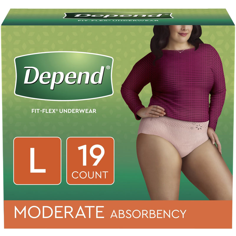 Depend Fit-Flex Women's Incontinence Underwear Moderate Absorbency Blush Large 19 Count