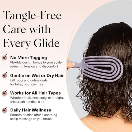 Kitsch Detangler Brush – Flexible Curly Hair Brush for Women, Men & Kids | Detangling Hairbrush with Bendable Frame and Ultra-Smooth Bristles for We