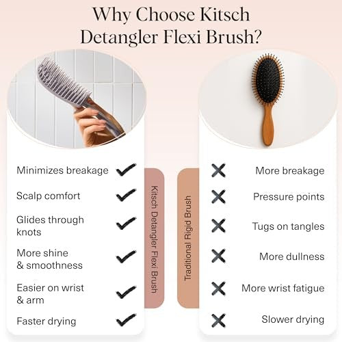 Kitsch Detangler Brush – Flexible Curly Hair Brush for Women, Men & Kids | Detangling Hairbrush with Bendable Frame and Ultra-Smooth Bristles for We
