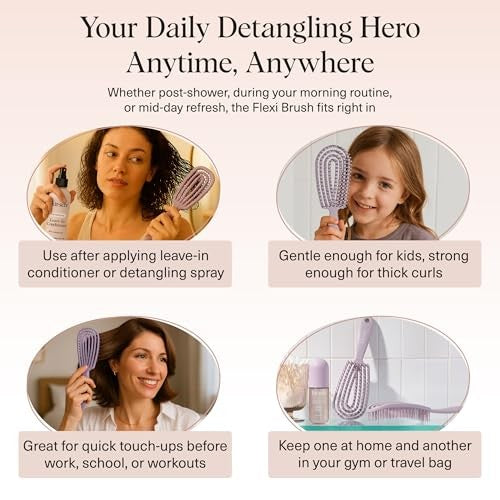 Kitsch Detangler Brush – Flexible Curly Hair Brush for Women, Men & Kids | Detangling Hairbrush with Bendable Frame and Ultra-Smooth Bristles for We