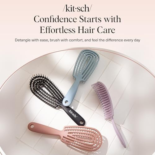 Kitsch Detangler Brush – Flexible Curly Hair Brush for Women, Men & Kids | Detangling Hairbrush with Bendable Frame and Ultra-Smooth Bristles for We