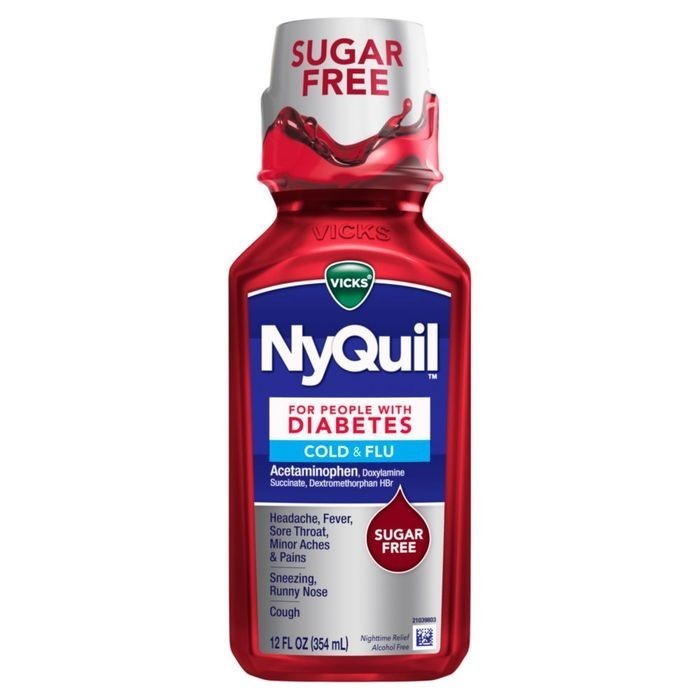 Vicks NyQuil Sugar-Free Cold & Flu Relief Liquid for Diabetics, 12 Fl Oz