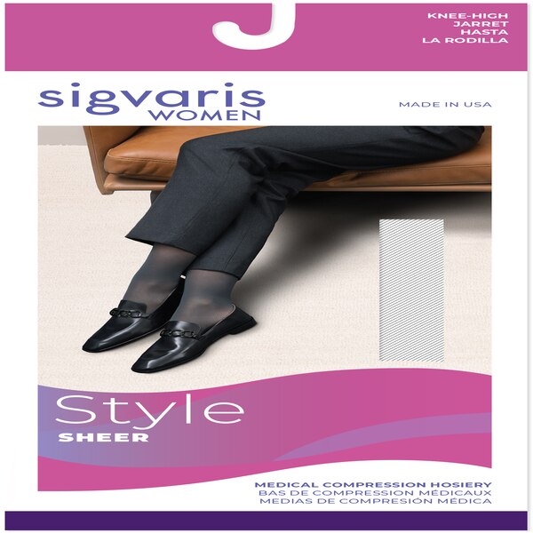 Sigvaris Style Sheer Women's Calf Compression Stockings, 15-20 mmHg, Golden, Medium Long