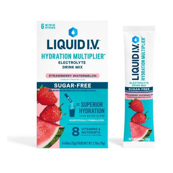 Liquid I.V. Hydration Multiplier, Sugar-Free, Strawberry Watermelon, 6 Ct