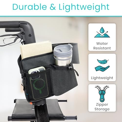 Vive Rollator Walker Side Bag with Drink Holder