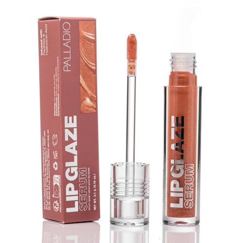 Palladio Lip Glaze Serum, Hydrating Lip Gloss with Peptides & Hyaluronic Acid Bellini Fizz