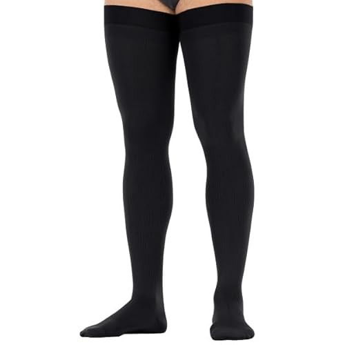 Jobst For Men Dotted Thigh High 15-20 Mm Hg Compression Socks, Closed Toe, Black, Large