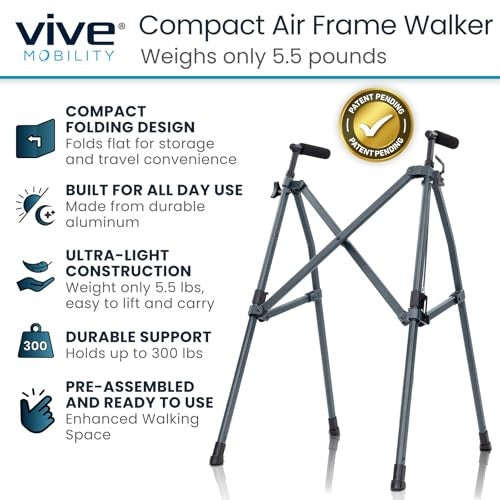 Vive Lightweight Narrow Foldable Rolling Walker for Seniors with Wheels