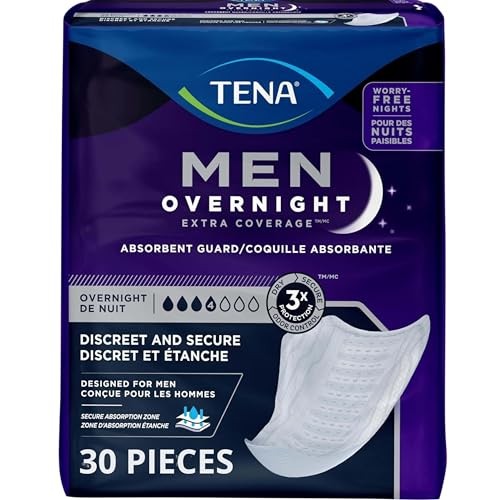 Tena Men Overnight Incontinence Protective Guard, Bladder Control, Discrete, Overnight Absorbency, 30 Count