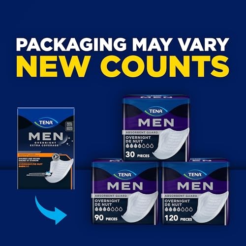 Tena Men Overnight Incontinence Protective Guard, Bladder Control, Discrete, Overnight Absorbency, 30 Count