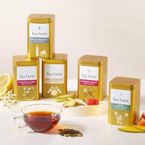 Tea Forte Apricot Amaretto Premium Loose Leaf Caffeine-Free Herbal Tea Blend Canister, Makes 35-50 Cups
