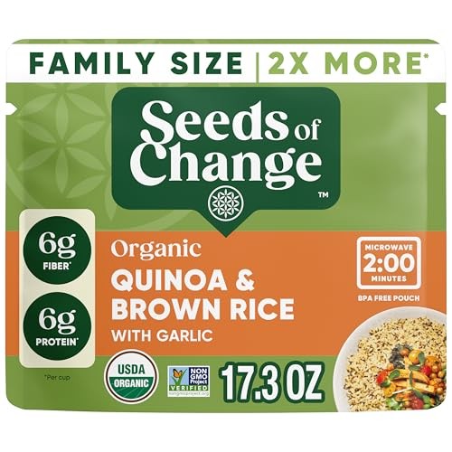 SEEDS of CHANGE Organic Quinoa & Brown Rice with Garlic Family Size, Organic Food, 17.3 Oz Pouch