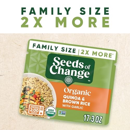 SEEDS of CHANGE Organic Quinoa & Brown Rice with Garlic Family Size, Organic Food, 17.3 Oz Pouch