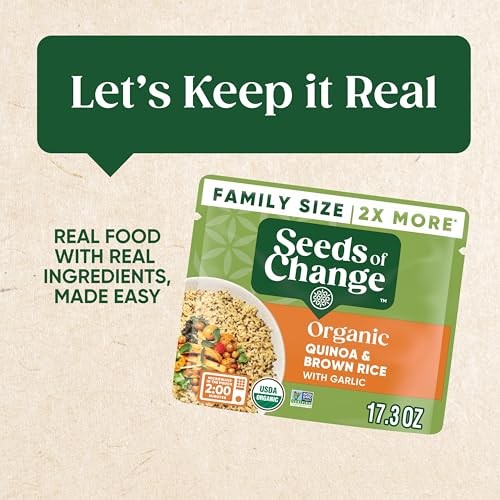 SEEDS of CHANGE Organic Quinoa & Brown Rice with Garlic Family Size, Organic Food, 17.3 Oz Pouch