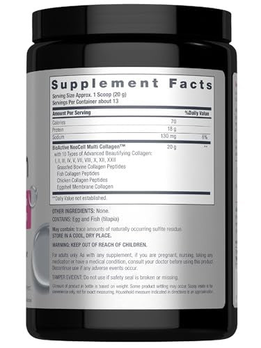 NeoCell Neo Cell Super Multi Collagen Peptides Powder 9 Oz 10 Types of Collagen Skin, Hair and Nails Beauty Supplement Unflavored Powder for Women