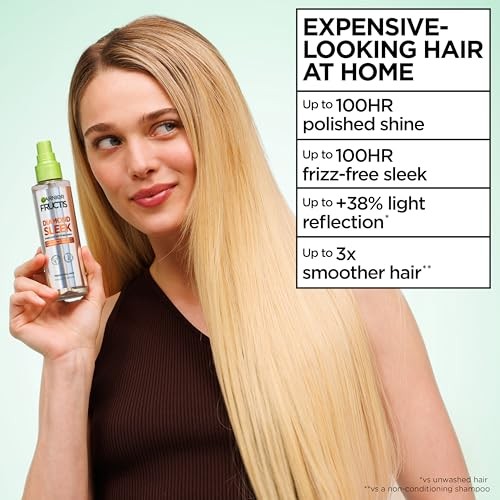 Garnier Fructis Diamond Sleek Hair Shine Spray, Frizz Control and Heat Protectant 4.6 Fl Oz
