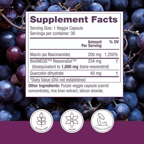 Reserveage NAD and Resveratrol Plus 1000 mg 30 Veggie Capsules