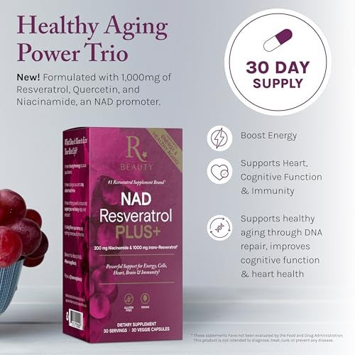 Reserveage NAD and Resveratrol Plus 1000 mg 30 Veggie Capsules