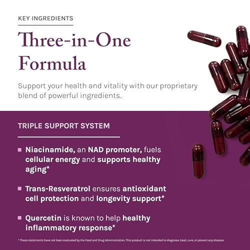 Reserveage NAD and Resveratrol Plus 1000 mg 30 Veggie Capsules