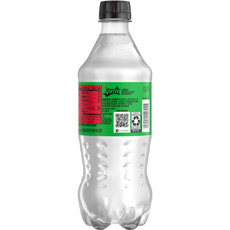 Sprite Winter Spiced Cranberry Zero Sugar, Lemon-Lime And Cranberry Flavored Soda, 20 Fl Oz