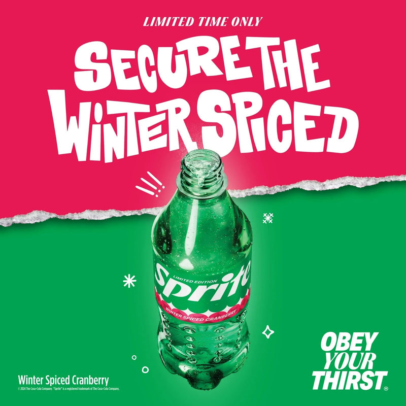 Sprite Winter Spiced Cranberry Zero Sugar, Lemon-Lime And Cranberry Flavored Soda, 20 Fl Oz