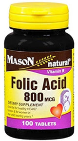 Mason Natural Folic Acid 800 mcg, 100 Tablets