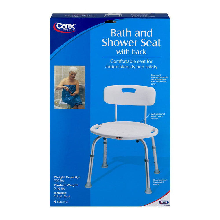 Carex Bath/Shower Seat, Aluminum, White, 20.5 in H x 20 in L