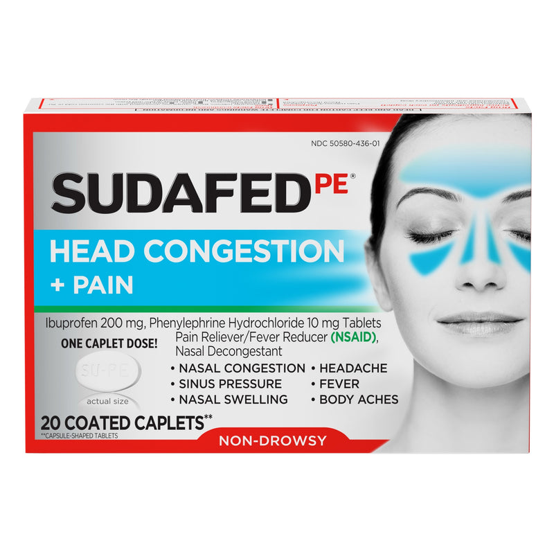 Sudafed PE Head Congestion + Pain Relief Caplets, 20 ct
