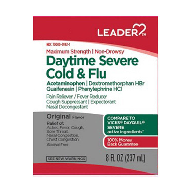 Leader Daytime Severe Cold and Flu Relief Liquid, Maximum Strength, 8 fl oz