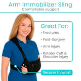 Vive Advanced Arm Sling with Stabilizing Hip Strap, Adjustable 17"-20", Black
