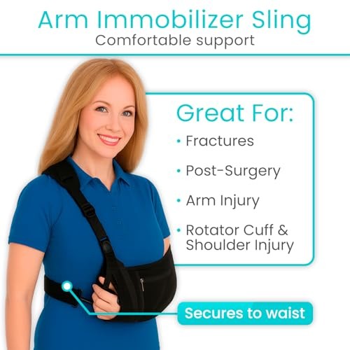 Vive Advanced Arm Sling with Stabilizing Hip Strap, Adjustable 17"-20", Black
