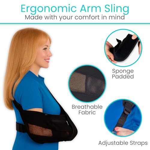 Vive Advanced Arm Sling with Stabilizing Hip Strap, Adjustable 17"-20", Black